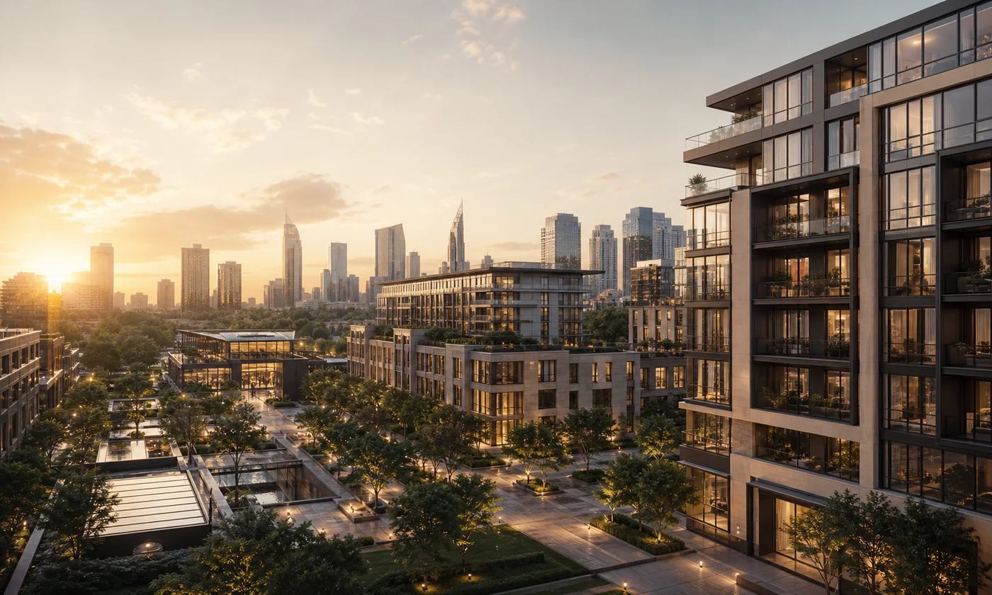 Hochwertige moderne Stadtentwicklung mit Landschaftsplanung